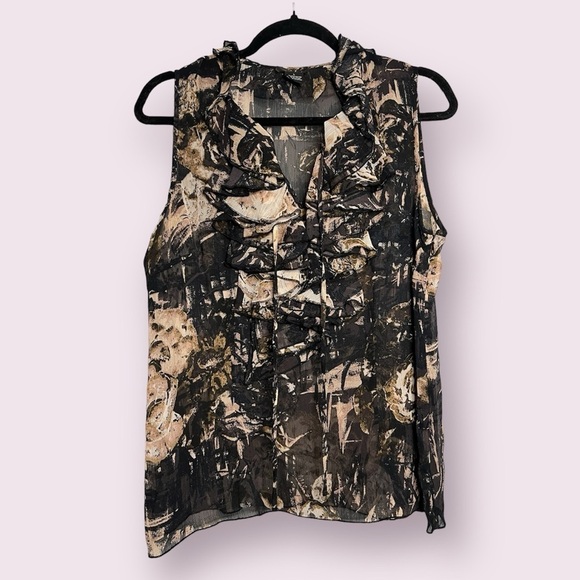 Spense Black and Beige Sheer Sleeveless Blouse - Picture 1 of 9